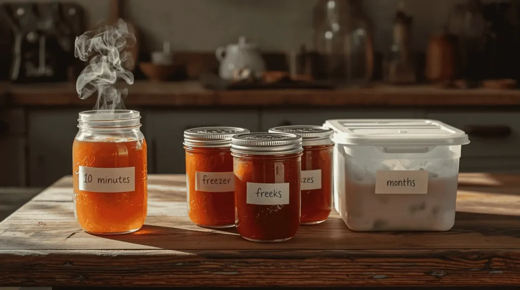 Canning  and Refrigerator Storage of sweet potato jam from 10 minutes to months.

