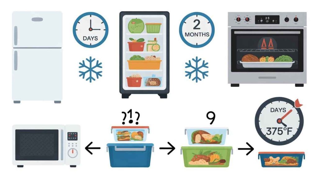 How to store and reheat shrimp sausage and potato recipe – fridge 3 days, freeze 2 months, oven or microwave tips
